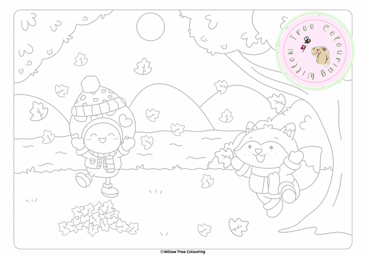 Pippin & Woody's Autumn Adventure — Printable Colouring Page🍄🍁