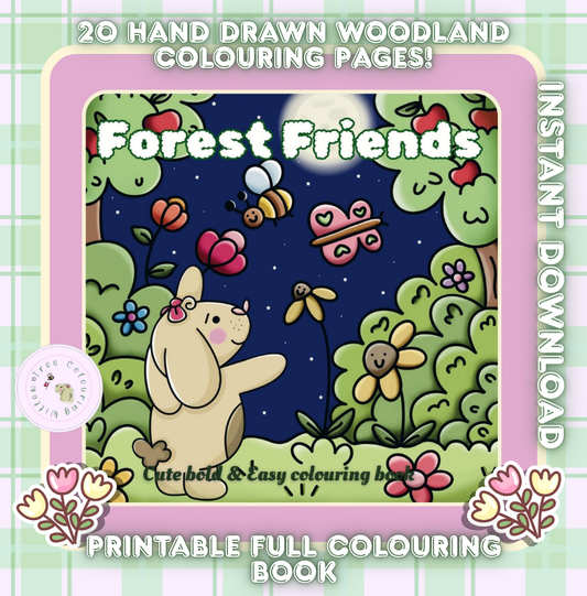 Forest Friends - Cute Bold & Easy Colouring Book (Printable PDF Digital Download)⁠