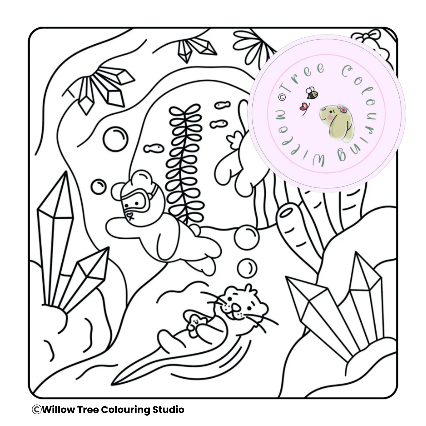 High-resolution digital PDF download colouring page showing a clean underwater sea creature scene.