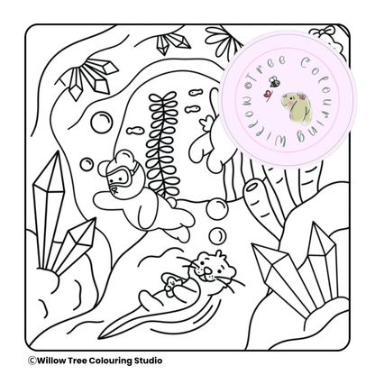 High-resolution digital PDF download colouring page showing a clean underwater sea creature scene.