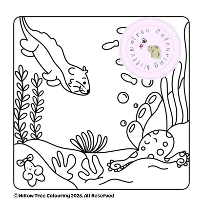 High-resolution digital PDF download colouring page showing a clean underwater sea creature scene.