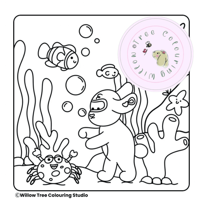 High-resolution digital PDF download colouring page showing a clean underwater sea creature scene.