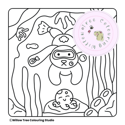 High-resolution digital PDF download colouring page showing a clean underwater sea creature scene.