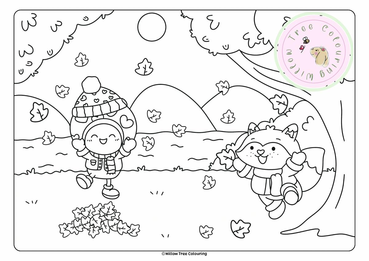 Pippin & Woody's Autumn Adventure — Printable Colouring Page🍄🍁