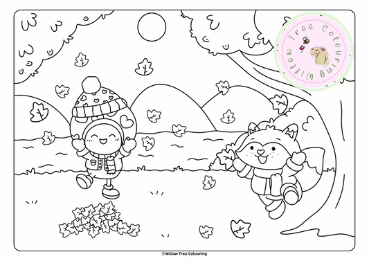 Pippin & Woody's Autumn Adventure — Printable Colouring Page🍄🍁