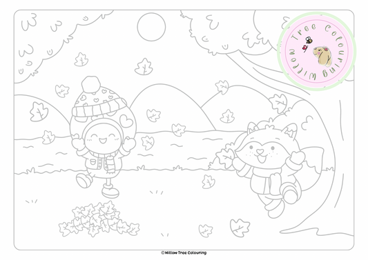 Pippin & Woody's Autumn Adventure — Printable Colouring Page🍄🍁