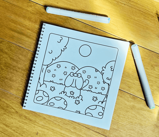 Detailed woodland line art illustration inside the Forest Friends wire-bound colouring book.