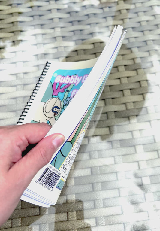 Bubbly Underworld Friends Spiral Bound Colouring Book | Cute & Easy Designs displayed with colorful pages.
